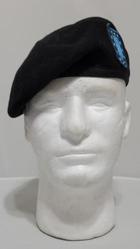 US Army Beret Size: (7 ) Black Wool Military Cap #72v