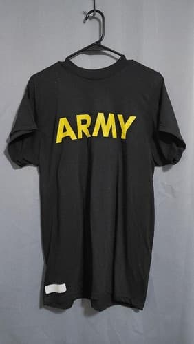 US Army APFU PT Short Sleeve Shirt Medium Black and Gold Physical Fitness #91v