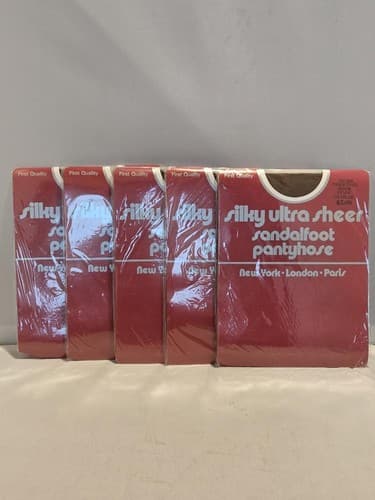 Lot of 5 Vintage Silky Ultra Sheer Sandalfoot Pantyhose NIP Size M #L23l