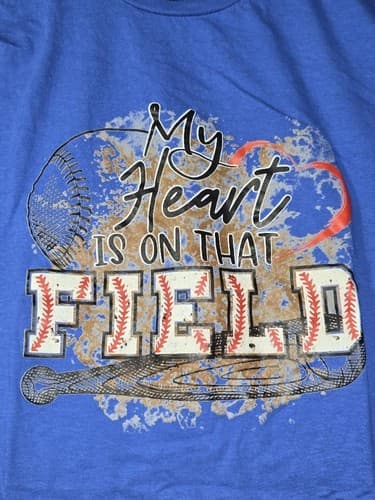 My Heart Is On That Field Baseball Graphic T-Shirt Blue Women's Size XL #S112s - Thumbnail 4