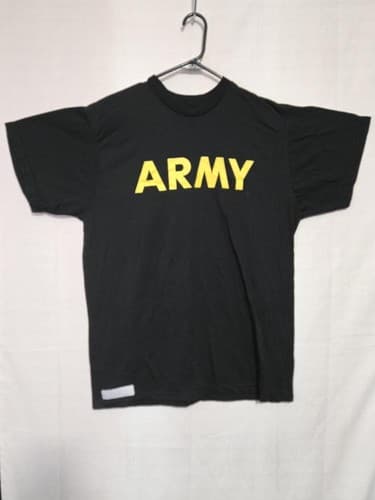 US Army APFU PT Shirt Large Black Gold Physical Fitness Uniform VGC #P36p