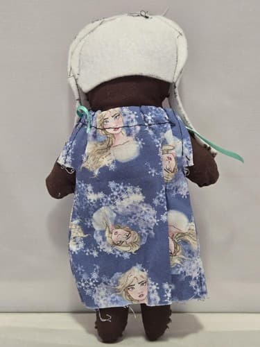 Handmade Fabric Doll Plush Floral Blue Dress White Bonnet Soft Rag Doll #R83r - Thumbnail 2