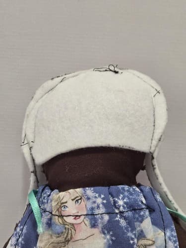 Handmade Fabric Doll Plush Floral Blue Dress White Bonnet Soft Rag Doll #R83r - Thumbnail 5