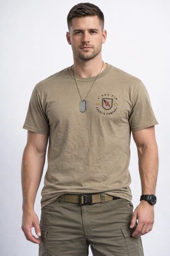 US Army 1-504 PIR Charlie Company T-Shirt Tan Airborne Military Tee Medium