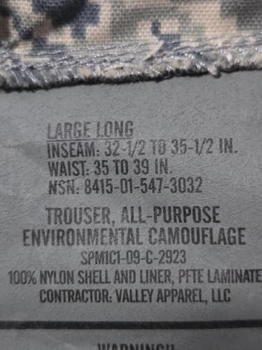 Air Force All Purpose Environmental Trousers Large/Long NSN: 8415-01-547-3032 - Thumbnail 3
