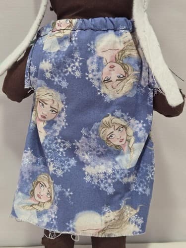 Handmade Fabric Doll Plush Floral Blue Dress White Bonnet Soft Rag Doll #R83r - Thumbnail 3