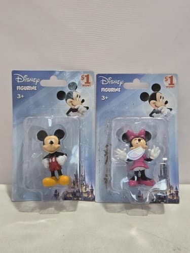 Disney Mickey & Minnie Figurines – Lot of 2 Mini Collectible Figures #L44l