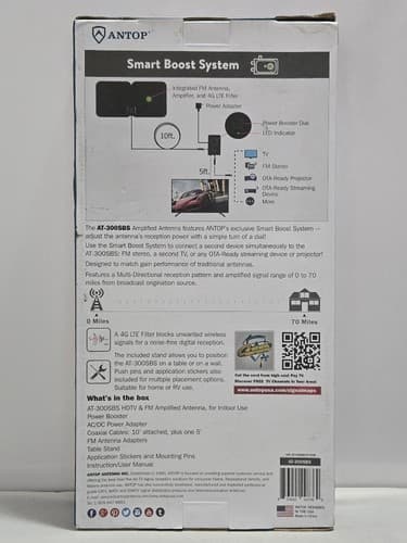 Antop AT-300SBS HD Smart Antenna – HDTV FM Amplified 70 Mile Range Black#L38l - Thumbnail 2