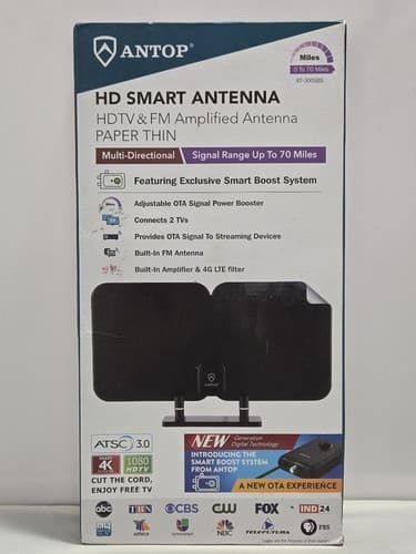 Antop AT-300SBS HD Smart Antenna – HDTV FM Amplified 70 Mile Range Black#L38l