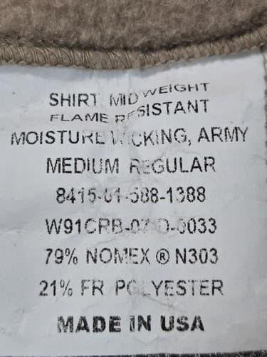 Medium/Regular - SHIRT MID WEIGHT FR MOISTURE WICKING NSN:8415-01-588-1388 #L25l - Thumbnail 5