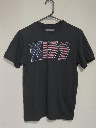 KISS Band T-Shirt Men's Size 2XL Black Short Sleeve American Flag Logo Tee #Q64q