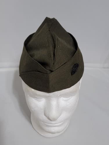 Vintage US Military Cap Green Garrison Hat Size: 6 7/8 Wool #71q - Thumbnail 5