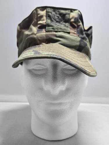 USN Woodland BDU Utility Cap Sz Medium Eagle Insignia NSN 8405-01-246-4188 #DC64