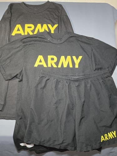 US Army APFU PT Uniform Lot Medium LS Shirt SS Shirt & Shorts Set #DC62