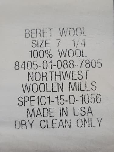 US Army Black Wool Beret Size 7 1/4 Northwest Woolen Mills NSN - Thumbnail 6