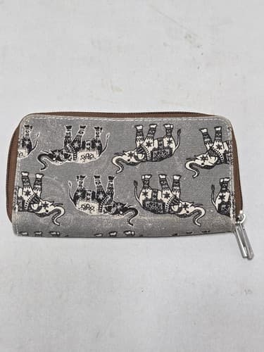 Unionbay Y2K Elephant Print Zip Wallet Gray Canvas Boho Tribal Clutch PurseJ31j - Thumbnail 2
