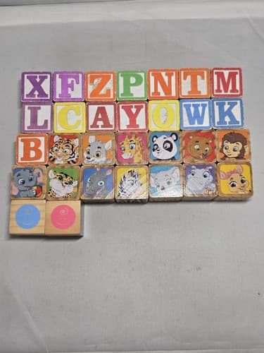 Vintage Wooden Alphabet ABC Building Blocks Lot of 30 Colorful Nursery Decor