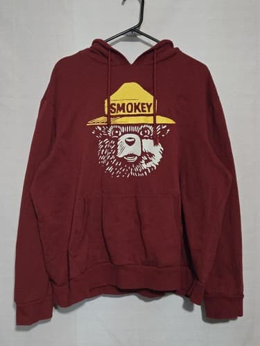 Sonoma Goods For Life Smokey Bear Hoodie Men XXL Burgundy Pullover Sweatshirt