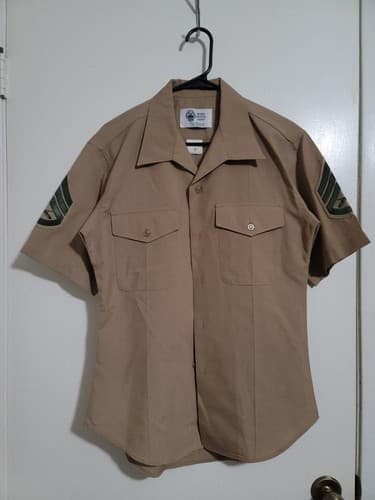 DSCP Marine Mens Poly/Wool Khaki Short Sleeve Shirt Size: (16) #61z