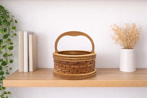 Handmade Wooden Slotted Basket Rustic Storage Caddy Organizer Decor VGC #S12s - Thumbnail 4