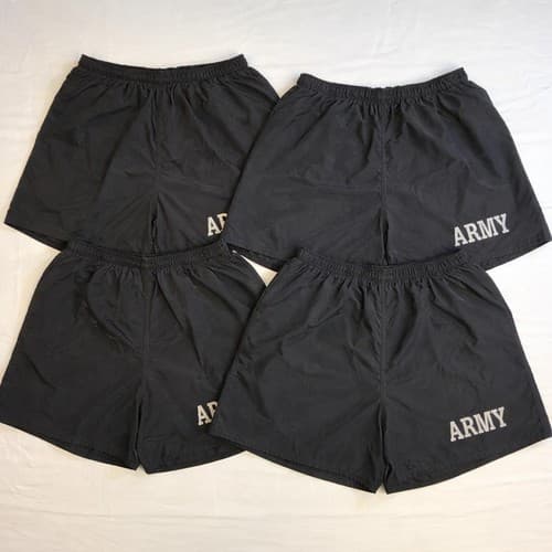 Lot 4 US Army PT PFU Shorts Trunks Black/Silver No Tags See Measurements