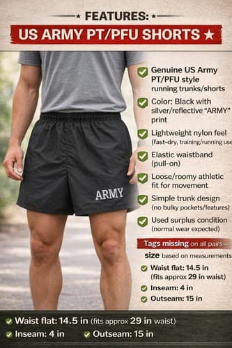 Lot 4 US Army PT PFU Shorts Trunks Black/Silver No Tags See Measurements - Thumbnail 3