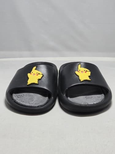 Pokémon Pikachu Kids Slide Sandals Black & Yellow Size 4 Boys/Girls #DC60