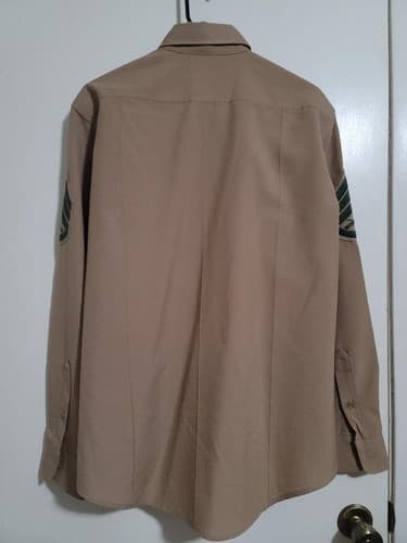 DSCP Marine Mans Poly/Wool Khaki Long Sleeve Shirt Size: (16x35) #60z - Thumbnail 2
