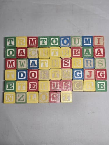 Vintage Wooden Alphabet ABC Blocks Lot Colorful Carved Letters Numbers #DC57