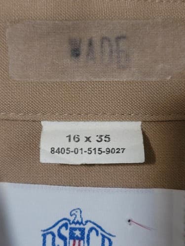 DSCP Marine Mans Poly/Wool Khaki Long Sleeve Shirt Size: (16x35) #60z - Thumbnail 3