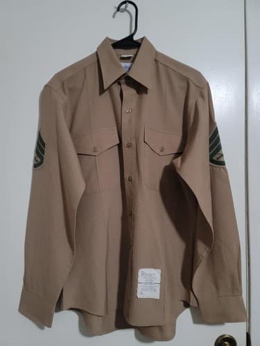 DSCP Marine Mans Poly/Wool Khaki Long Sleeve Shirt Size: (16x35) #60z