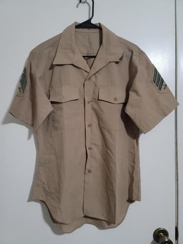 DSCP Marine Men's Poly/Wool Khaki Short Sleeve Shirt Size: (32) #A5a