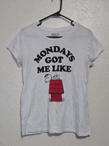 Peanuts Snoopy Graphic T-Shirt Short Sleeve white womens X-Large Cotton #L76l