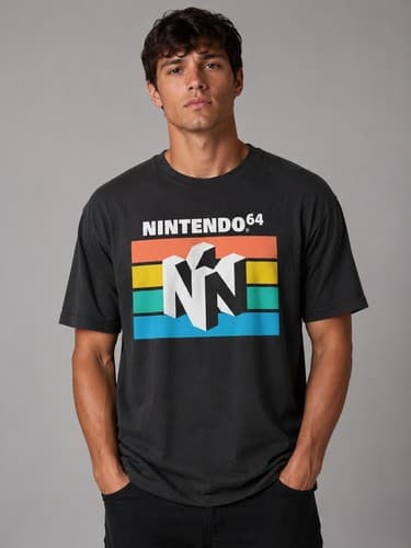 Nintendo 64 N64 Logo Retro Gaming Graphic T-Shirt Black Men's XL #R56r