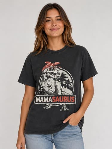 Mamasaurus Graphic T-Shirt Black Funny T-Rex Mom Tee Women's Size Small #R59r
