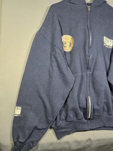 National Guard Reenlist Navy Blue Zip Up Hoodie Military Sweatshirt Men's L #M82 - Thumbnail 3