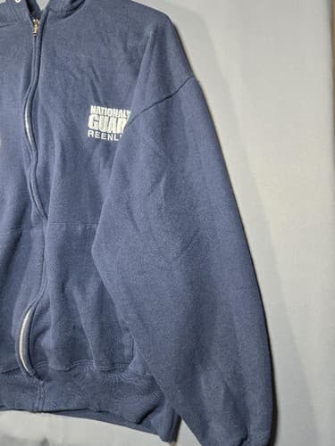 National Guard Reenlist Navy Blue Zip Up Hoodie Military Sweatshirt Men's L #M82 - Thumbnail 4