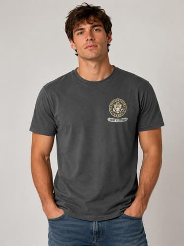 Bayside US Army Veteran Graphic T-Shirt Black Made In USA Men's Medium #R60r