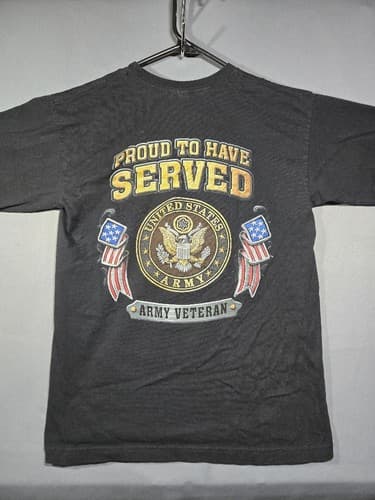 Bayside US Army Veteran Graphic T-Shirt Black Made In USA Men's Medium #R60r - Thumbnail 6