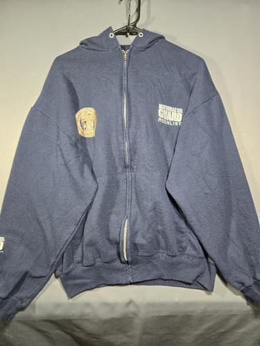 National Guard Reenlist Navy Blue Zip Up Hoodie Military Sweatshirt Men's L #M82 - Thumbnail 2