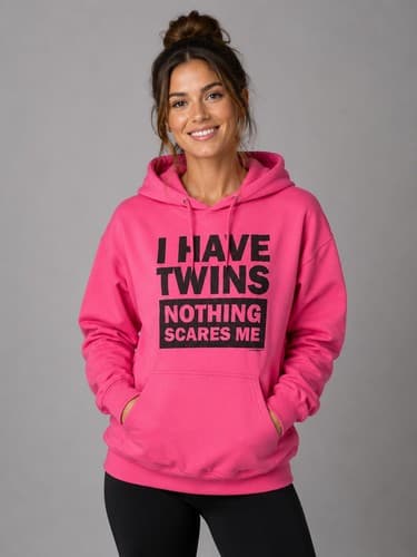 I Have Twins Nothing Scares Me Funny Mom Hoodie Pink Pullover Women’s M #S34s
