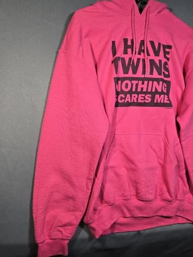 I Have Twins Nothing Scares Me Funny Mom Hoodie Pink Pullover Women’s M #S34s - Thumbnail 3