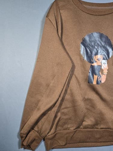 Afro Girl Graphic Long Sleeve T-Shirt Chocolate Brown Size Medium #S127s - Thumbnail 3