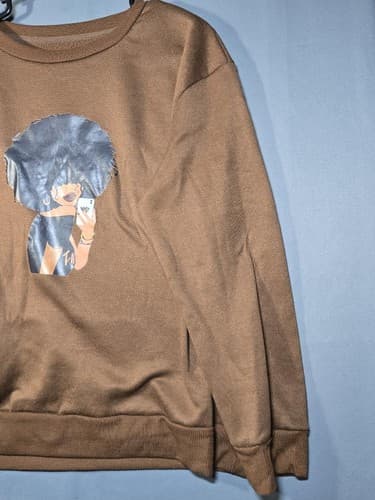 Afro Girl Graphic Long Sleeve T-Shirt Chocolate Brown Size Medium #S127s - Thumbnail 4