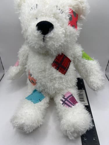 Comfort Crew Cuzzie White Patchwork Teddy Bear Soft Plush 15" - Thumbnail 2