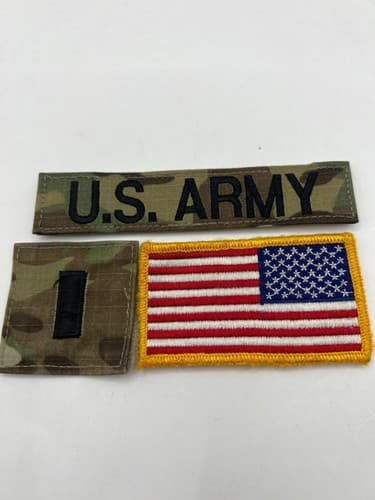 3pc US Army 1st Lieutenant OCP Multicam Rank Flag & U.S. Army Patch Set