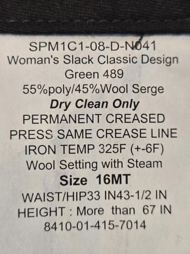 ASU Slack Classic Design Green 489 Pants Size: (16/MT) NSN:8410-01-415-7014 #L1l - Thumbnail 3