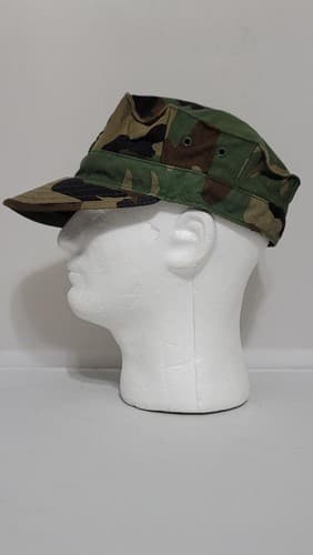 US Navy Woodland Camo Utility Cover Hat PO2 Rank 8-Point Cap – Size: (Large) - Thumbnail 4