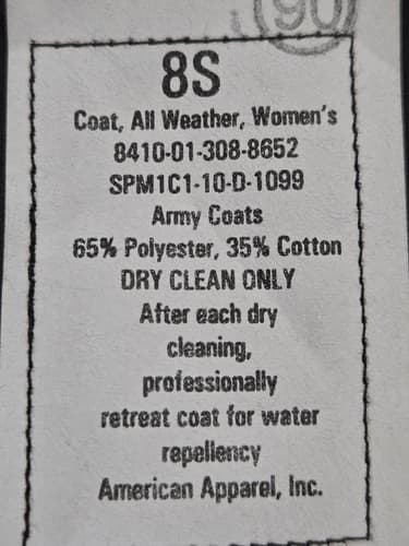 8/S - DSCP Garrison Trench Coat NSN:8405-01-308-8652 #L28l - Thumbnail 6