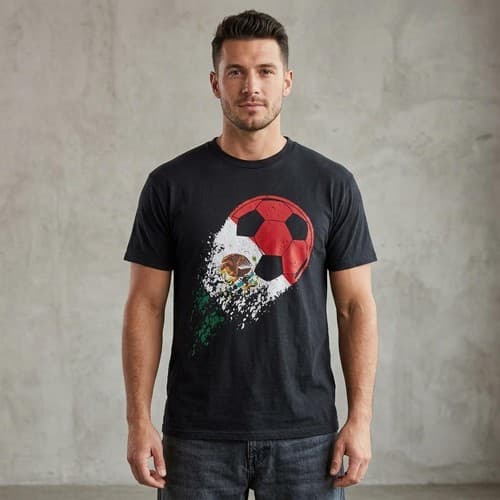 Mexico National Football Team Flag Soccer Ball Graphic Tee Men's Sz Medium #S72t